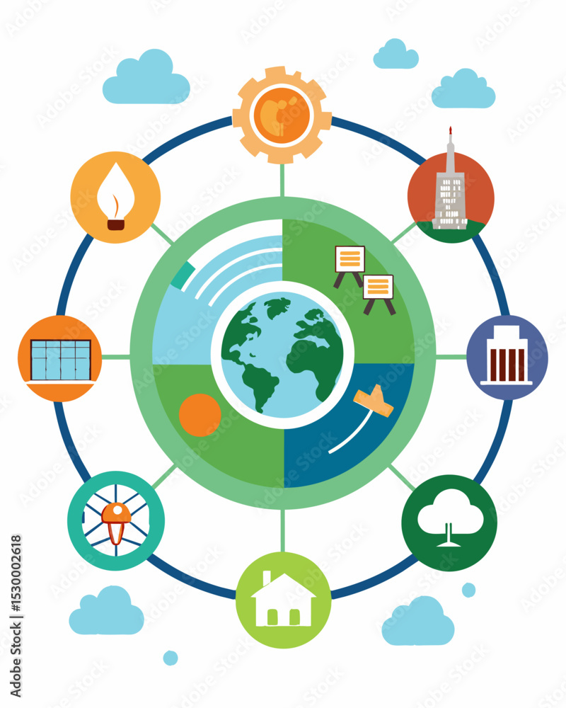 Aufkleber a circular diagram highlighting the interconnectedness of various industries and products in the cir