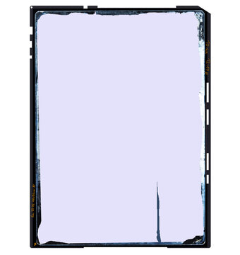 vintage 4x5 inch medium format camera sheet film,empty frame for pictures,flat lay. Comeback of analog film photography concept, free copy space,white background.
