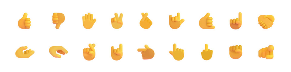 Hand gestures 3d icons vector set. Realistic hand signal collection