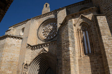 Santa María la Mayor Church in Valderrobres, Teruel, Spain. Medieval architecture with stone...