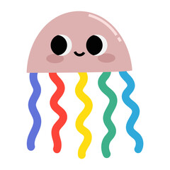 Cute Cartoon Jellyfish with Rainbow Tentacles