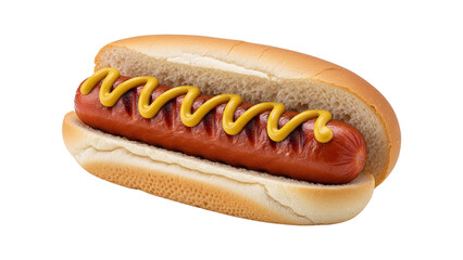 Classic Hot Dog with Mustard on a Soft Bun – Perfect BBQ Snack Close-Up | High-Resolution Food Image