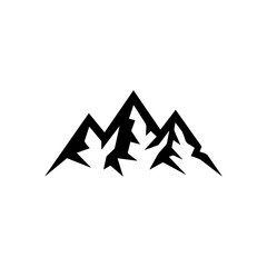 Mountain silhouette - vector icon. Rocky peaks. Mountains ranges. Black and white mountain icon
