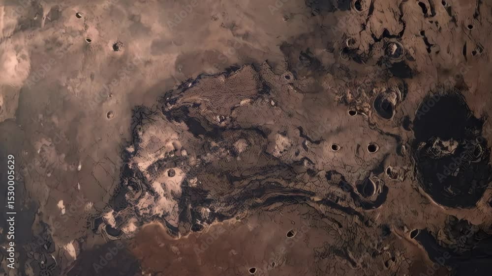 Poster rotating planet surface with craters and textural landscapes on green screen, for use as cgi backgro