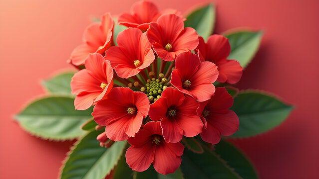 Euphorbia pulcherrima on a vibrant background, top view photorealistic flower