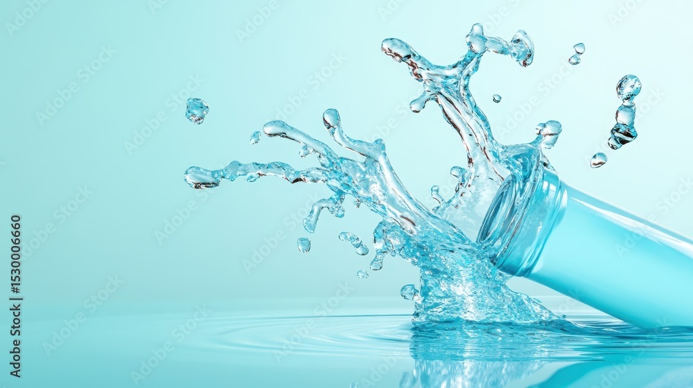 Poster a stunning image capturing water splashing dynamically from a glass, highlighting the beauty and mov