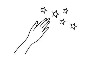 Obraz premium Hand reaching for falling stars dreamy cosmic concept Line Art Vector illustration