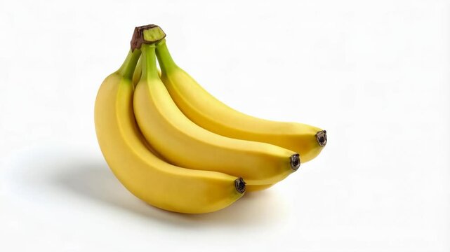 Close-up of a bunch of ripe yellow bananas, a nutritious fruit for healthy snacks and desserts on a white background