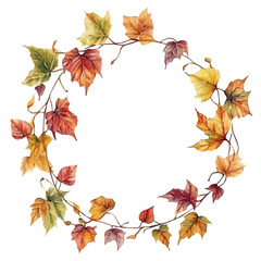Fall Leaves Garland, watercolor drawing vector, isolated on a white background.