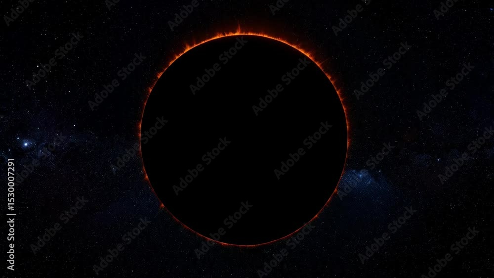 Poster stunning total solar eclipse displaying the sun's corona against a dark starry backdrop, creating a 