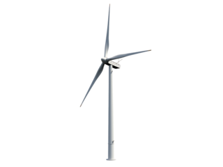 Large wind turbine standing, clean white background, natural day lighting,sky,energy,wind