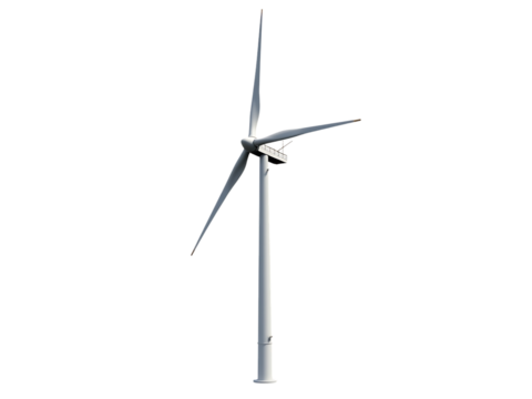 Large wind turbine standing, clean white background, natural day lighting,sky,energy,wind