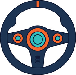 Racing steering wheel vector illustration with blue and orange details for automotive design and motorsport themes