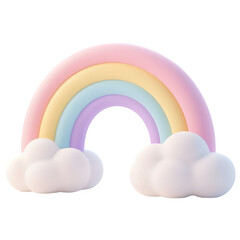 Fototapeta premium Pastel Rainbow with Clouds Isolated on Transparent Background Render