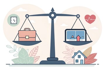 Waga symbolizująca równowagę między życiem zawodowym a prywatnym – work-life balance, zdrowie i dom