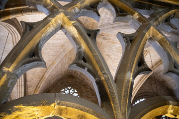 Historic interior of Valderrobres Castle and Santa María la Mayor Church in Teruel, Spain....