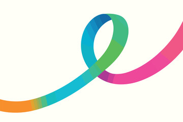 Vibrant Ribbon Flow. Colorful 3D ribbon loop crossing the white canvas. Flowing movement, bright saturated gradient tones (orange,