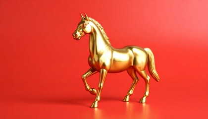 Golden horse on red background, Chinese New Year concept 