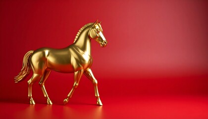 Golden horse on red background, Chinese New Year concept 