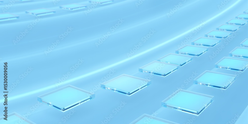 Poster abstract light blue background with transparent squares arranged in curved lines pattern design
