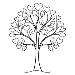 Obraz premium Single Line Tree with Heart-Shaped Leaves – Minimalist Love Nature Illustration