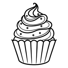 Minimalist Vector Line Art of a Cupcake with Frosting – Editable Cupcake Illustration