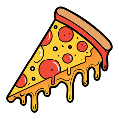 Vector Line Art of Pizza Slice with Melting Cheese – Minimalist Food Illustration