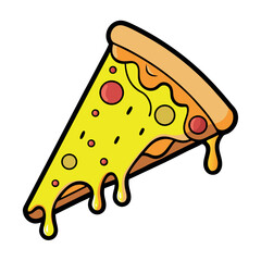 Vector Line Art of Pizza Slice with Melting Cheese – Minimalist Food Illustration