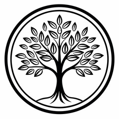 Tree of Life with Roots and Leaves – Elegant Line Art Vector Design