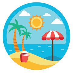 Summer Icon – Minimal Vector on White Round Background

