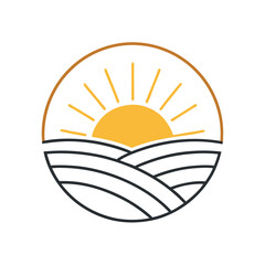 Sunrise Over Hills – Minimal Line Art Landscape Logo Vector

