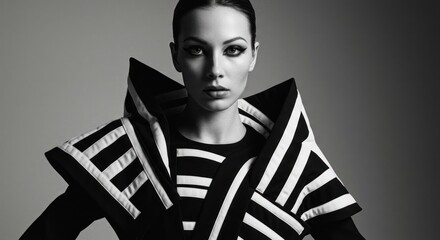 Stylish woman in bold, futuristic fashion