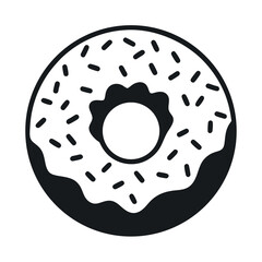 Simple Donut with Icing and Sprinkles – Line Drawing Vector Icon