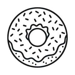 Simple Donut with Icing and Sprinkles – Line Drawing Vector Icon