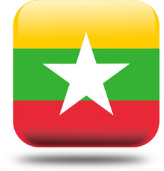 myanmar Flag – 3D Square Icon Style with Drop Shadow, High Resolution PNG