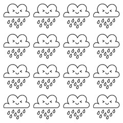 Cute and adorable rain cloud seamless pattern. Suitable for children's designs, decorations, textiles, wrapping paper, backgrounds and packaging.