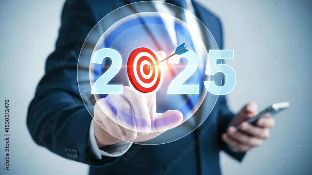 Aufkleber A man in a suit pointing at a target with the year twenty twenty five superimposed on the image