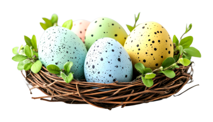 Colorful easter eggs nestled in greenery spring celebration nature bright setting isolated on transparent background