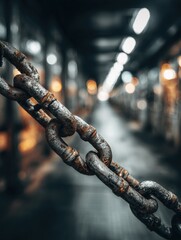 Close-up view of a weathered metal chain.