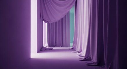 Draped Curtains in Minimalist Style in Purple Tones Representing Elegance and Space Division