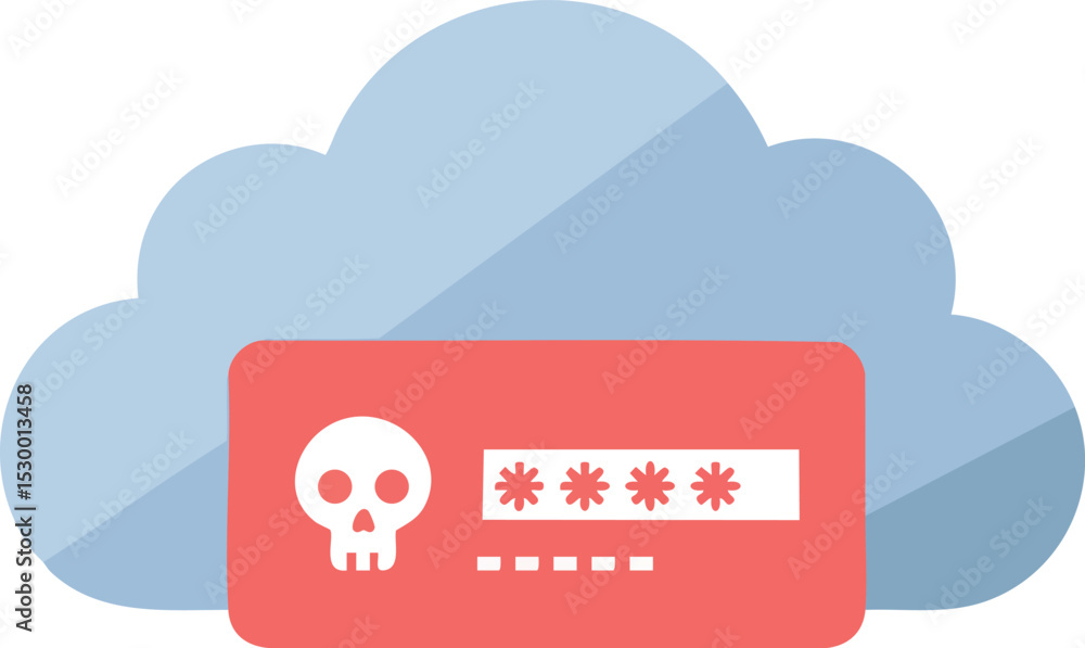 Poster cloud computing security threat symbol with skull and password protection illustration for data brea