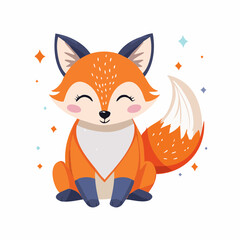 Obraz premium Illustration of a cartoon fox with orange fur and a white belly sitting down