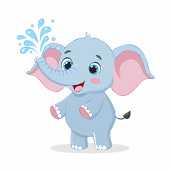 Obraz premium Cartoon baby elephant spraying water from its trunk with a happy expression