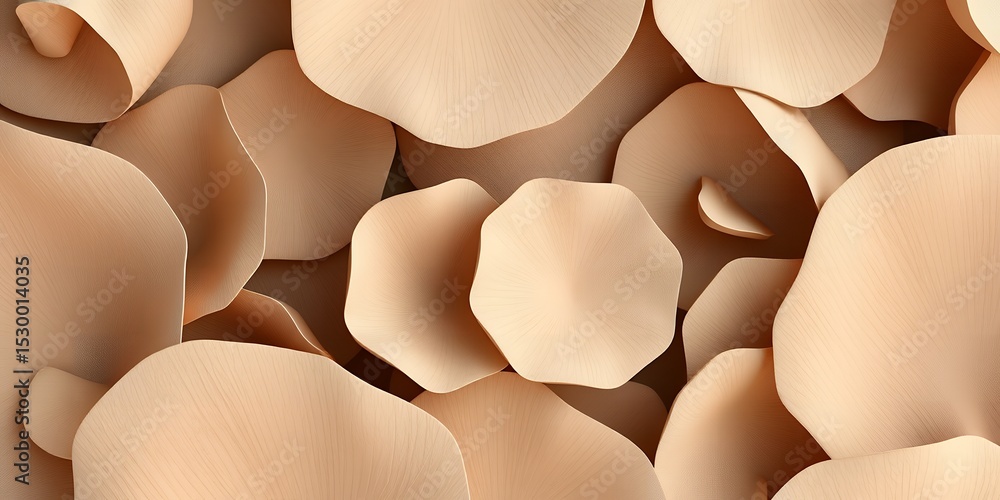 Poster a close up view of many light beige rounded shapes overlapping each other in a random pattern
