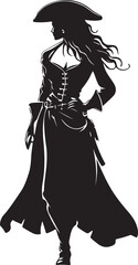 Pirate Woman Silhouette Vector Illustration on Transparent Background