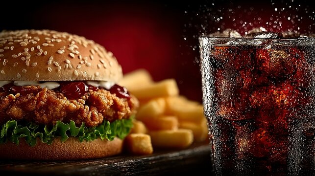 Crispy Fried Chicken Sandwich French Fries and Soda Combo Meal
