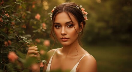 Woman in garden, floral crown