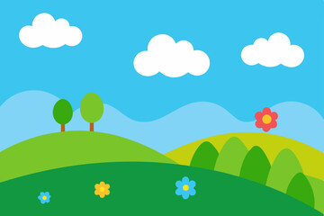 summer landscape with trees and clouds