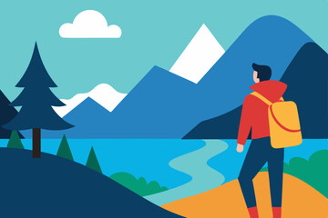Fototapeta premium Snowy mountain landscape vector illustration with a vibrant sky