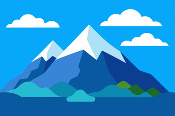 Mountain landscape vector illustration depicting snow-capped peaks under a vibrant sky